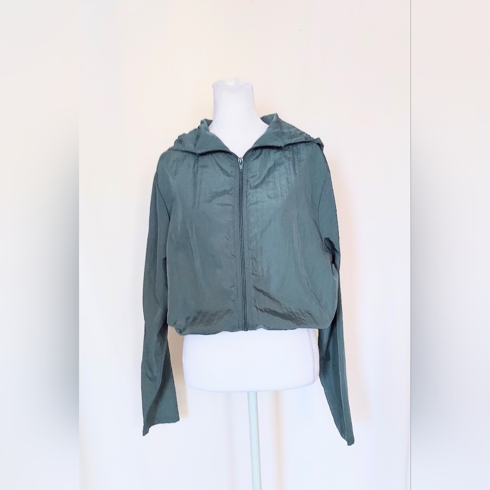 Favlux Cropped Hooded Windbreaker Jacket Womens Large Green